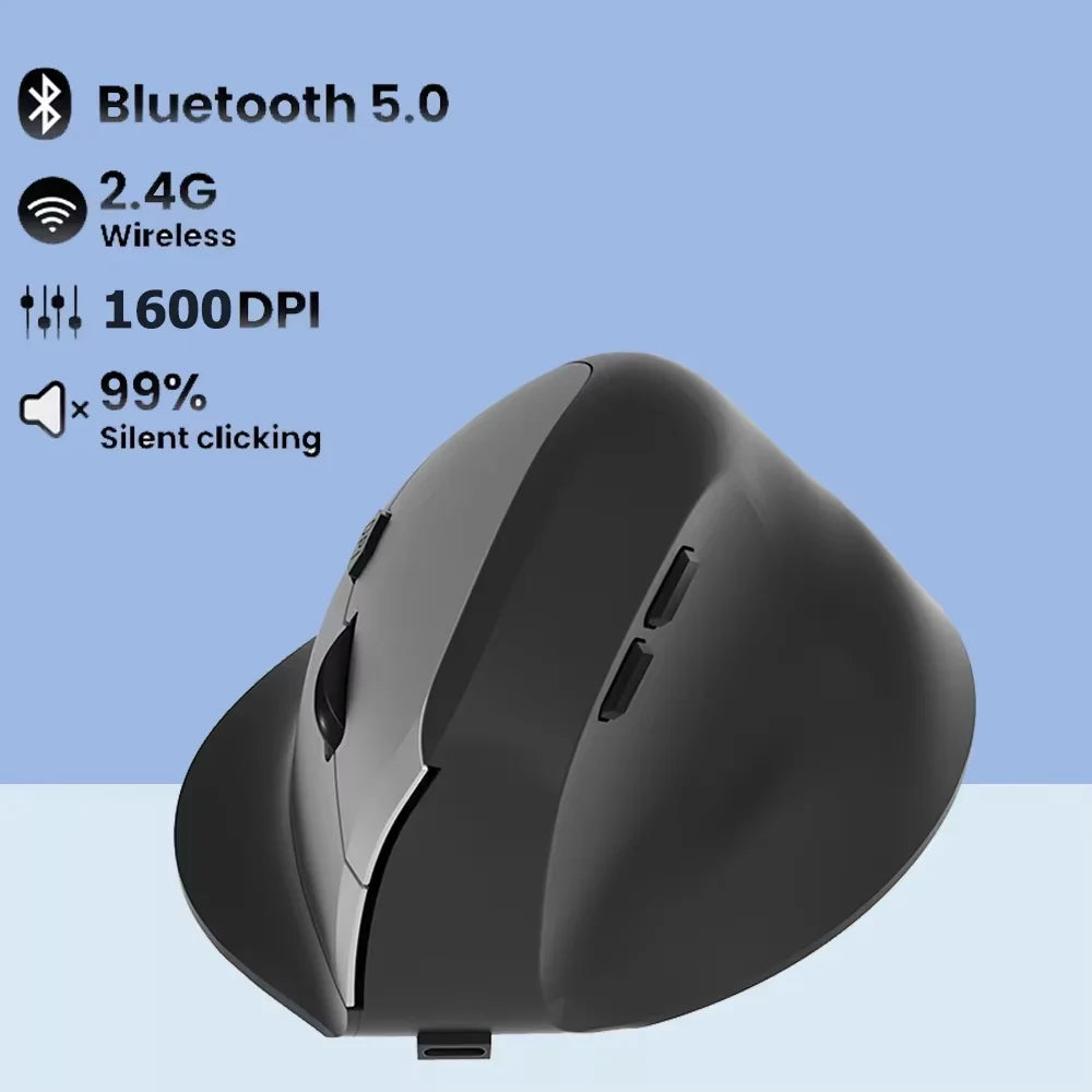 Vertical Mouse Wireless Bluetooth5.0 2.4G Ergonomic Mice 1600DPI 6D Mute Buttons for Macbook Tablet Laptop Computer Accessories