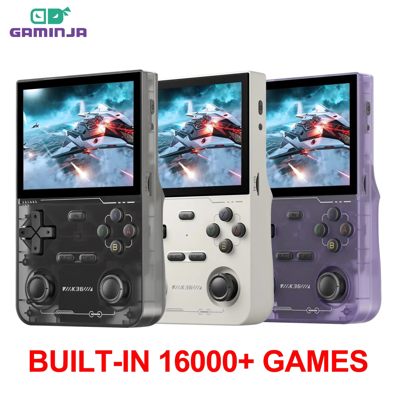 K36 3.5Inch IPS Screen Handheld Game Console 64GB Memory Classic Games Portable Handheld Open Source Game Console