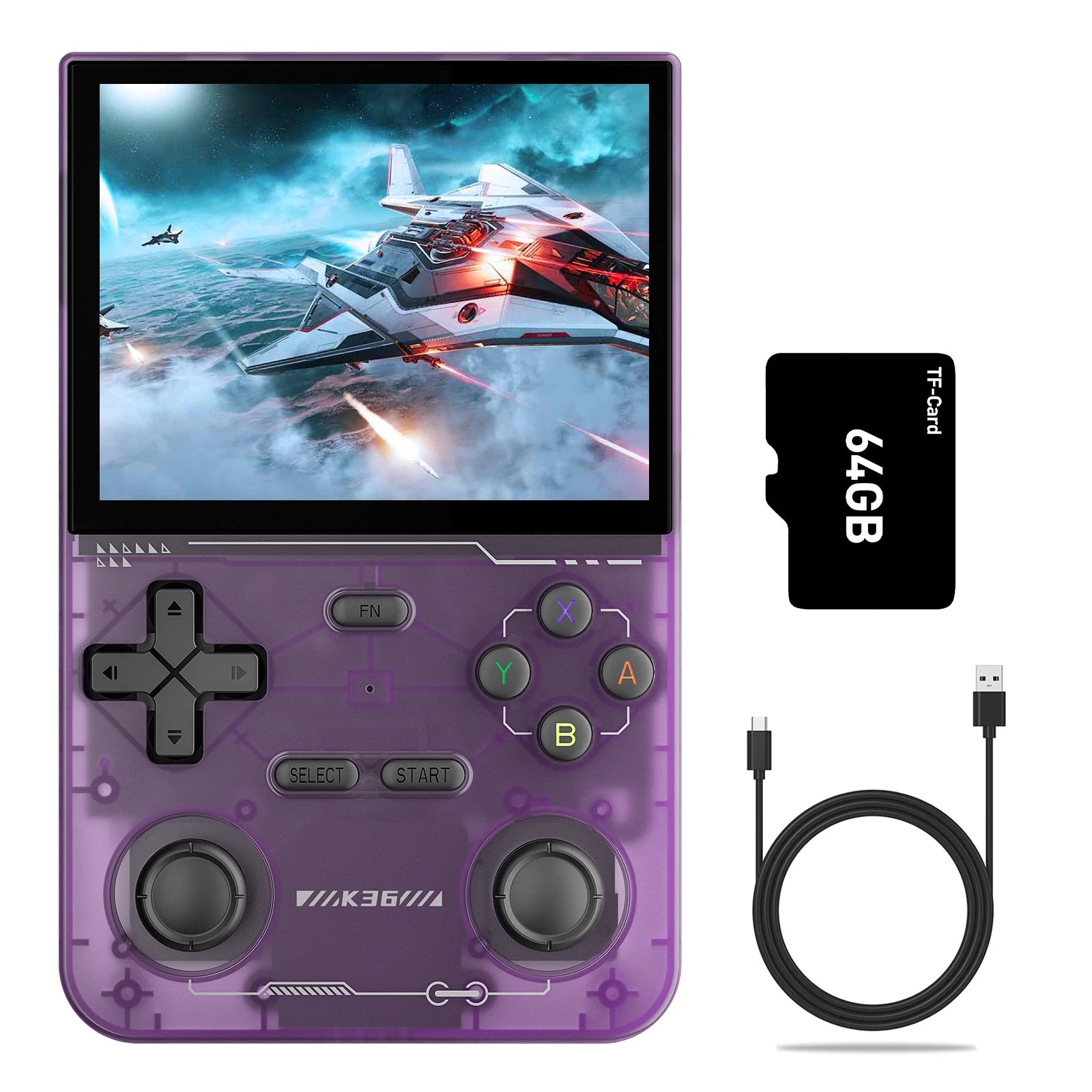 K36 3.5Inch IPS Screen Handheld Game Console 64GB Memory Classic Games Portable Handheld Open Source Game Console