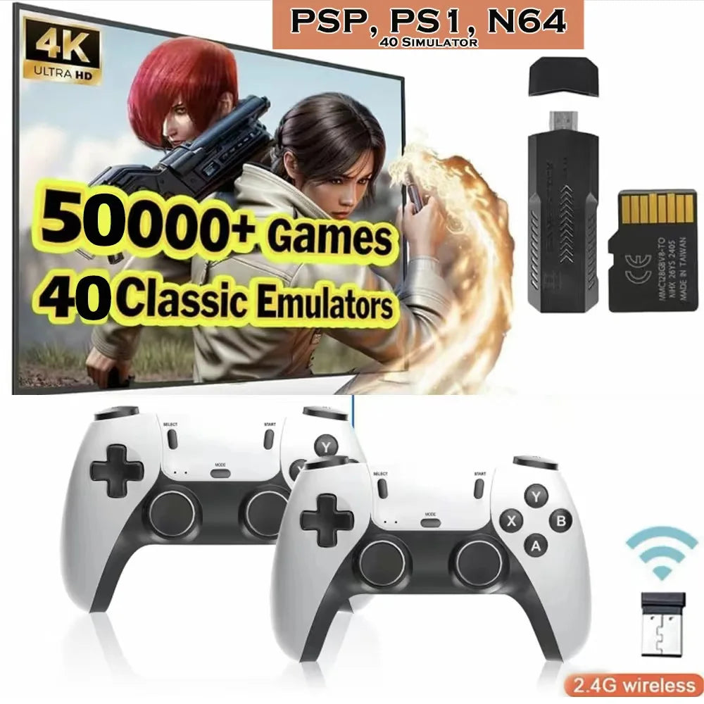 New X2 Pro Game Stick 44/45 Emulators 50000+ Retro Games Rechargeable Wireless Controller Home TV 2/4Players Kids Gift