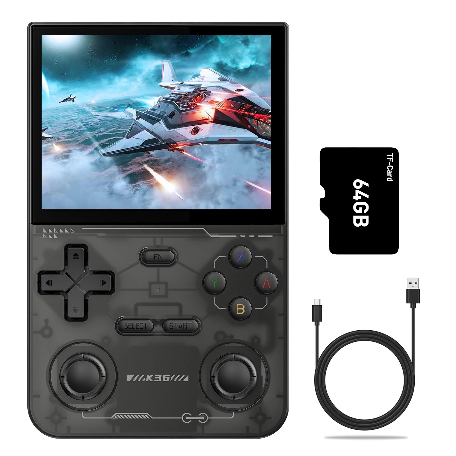 K36 3.5Inch IPS Screen Handheld Game Console 64GB Memory Classic Games Portable Handheld Open Source Game Console