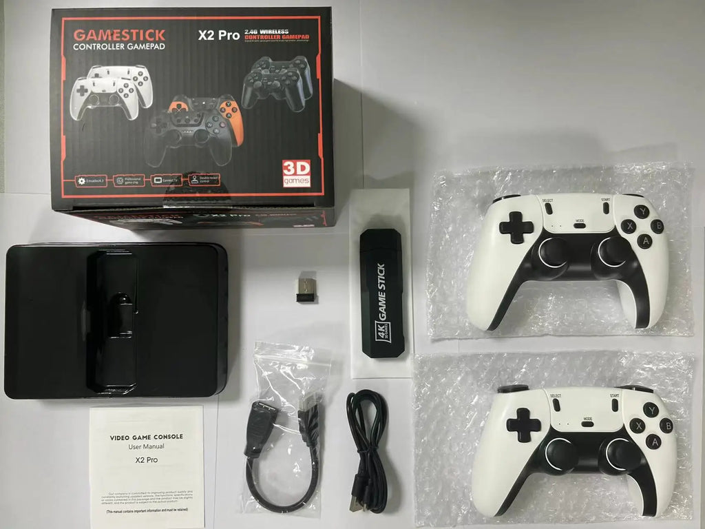 New X2 Pro Game Stick 44/45 Emulators 50000+ Retro Games Rechargeable Wireless Controller Home TV 2/4Players Kids Gift