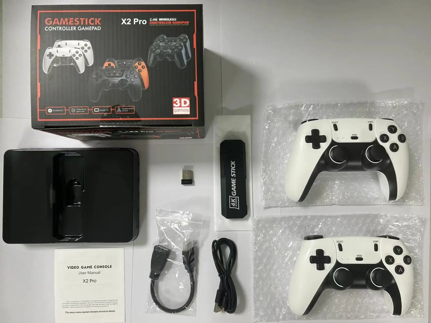 New X2 Pro Game Stick 44/45 Emulators 50000+ Retro Games Rechargeable Wireless Controller Home TV 2/4Players Kids Gift