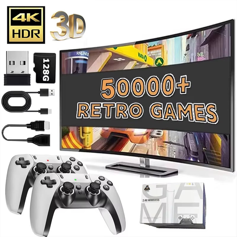128G Game Stick M15 4K Video TV Game Console Wireless Gamepads Video Game 64G 40000+/50000+ Classic Arcade Games HD Two-Player
